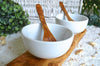 Olive Wood Round Porcelain Dip Bowls w/2 Spoons