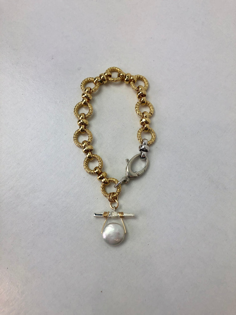 Bracelet - Classic Two Tone Coin Pearl Bracelet
