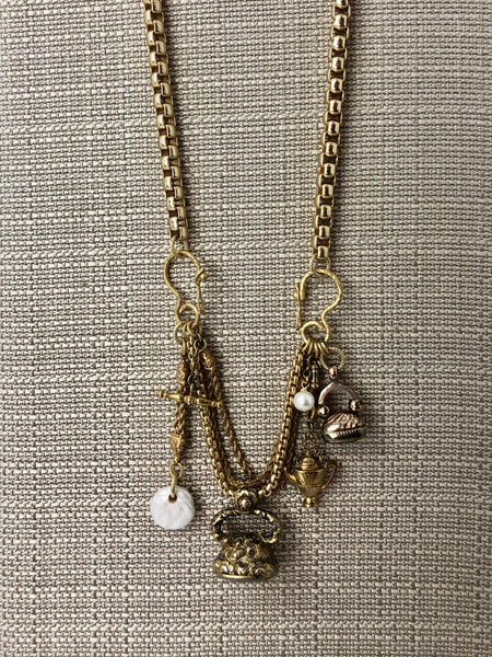 Necklace - Three Types of Chains, Pearls & Watch Fobs