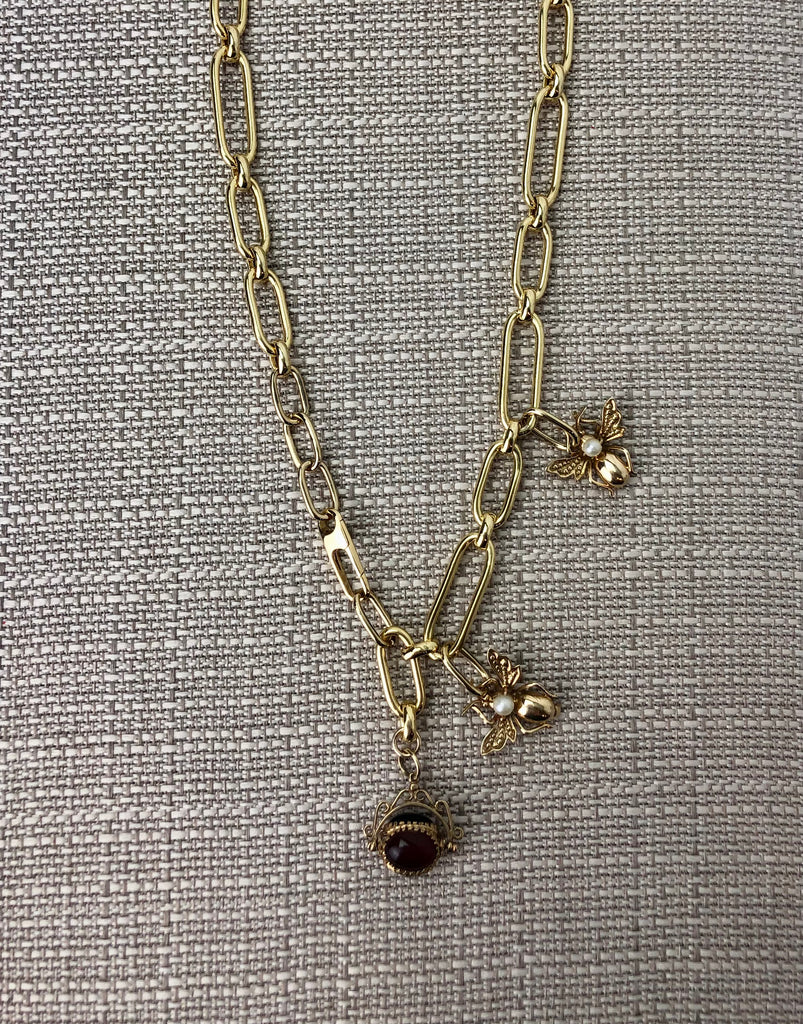 Necklace - Oval Chain with Flies and Watch Fob