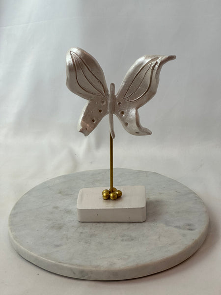 White Ceramic Butterfly on Pedestal by Colleen Frampton
