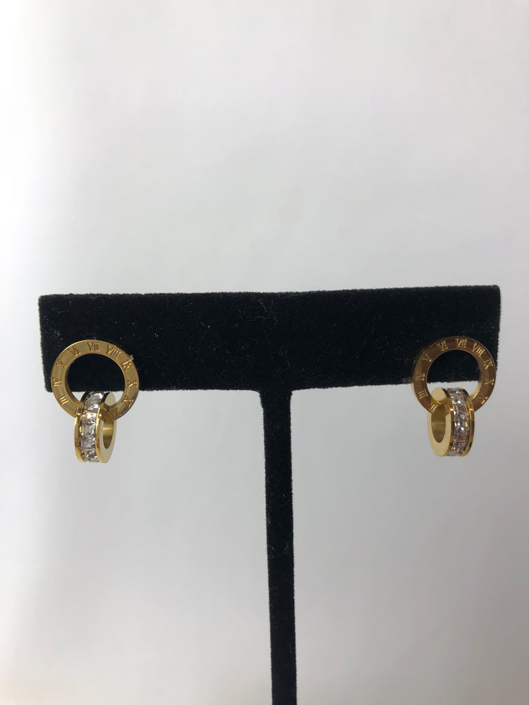 Earrings - Roman Numeral Stud w/CZ Ring