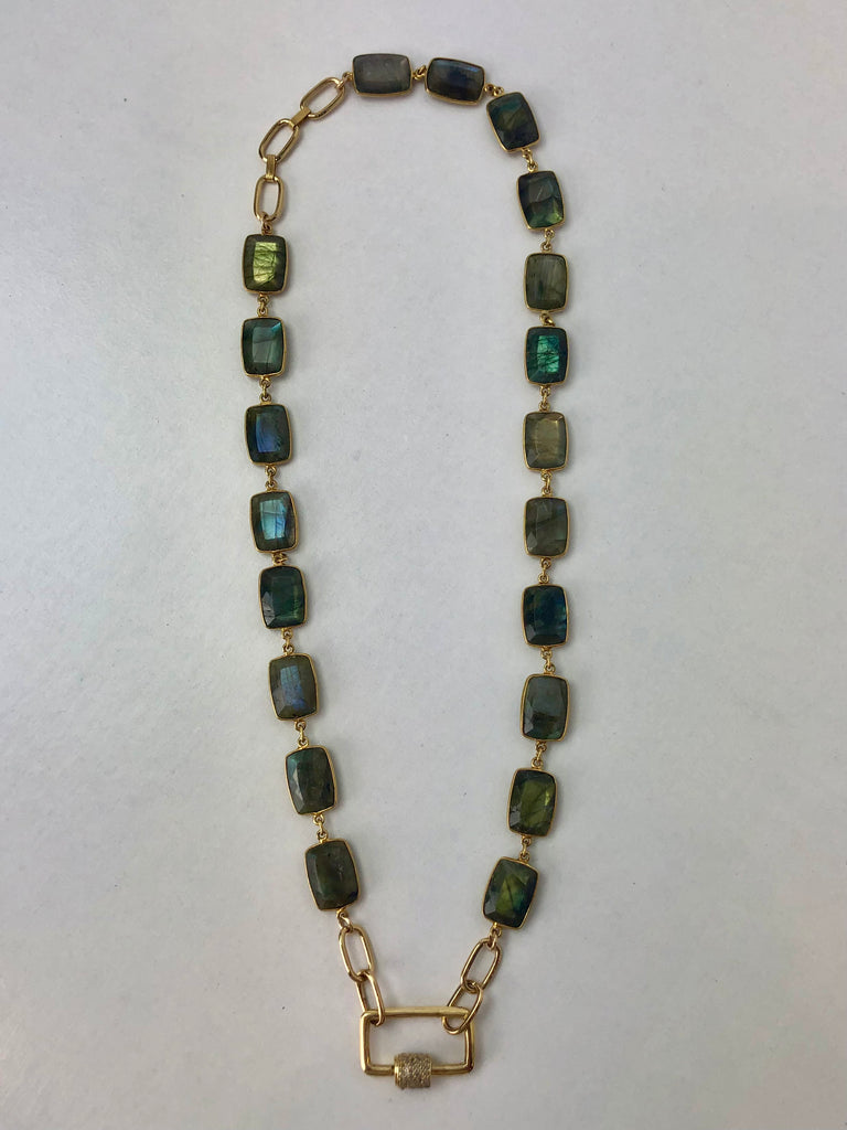 Necklace - Bezel Labradorite Stones w/ Diamond Closure