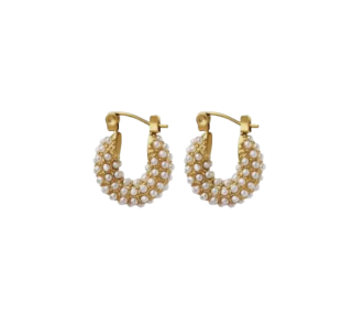 Earrings - Pearl Pave 15mm Hoops