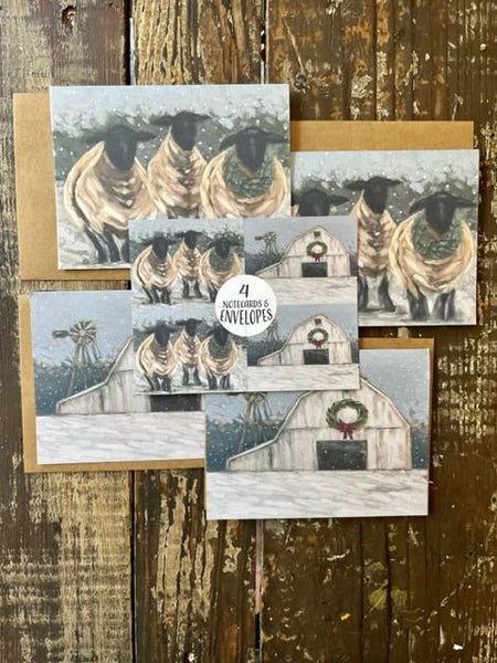 NotecardS -  Set of 4 Christmas Lamb and Barn