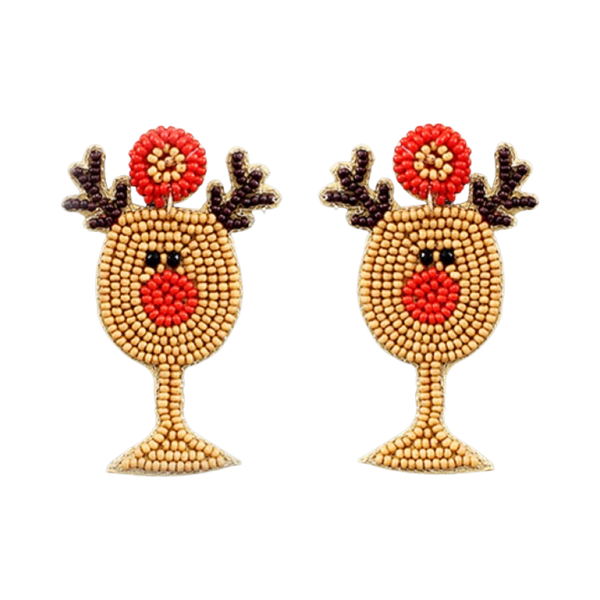 Earrings - Beaded Rudolf Wine Glass