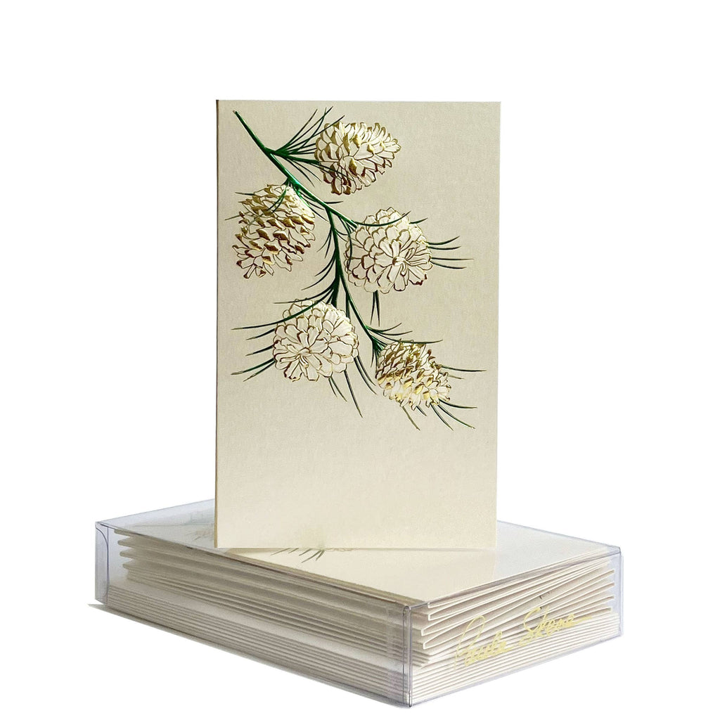 Greeting Card - Pine Cone on Champagne Christmas Mini Note Card