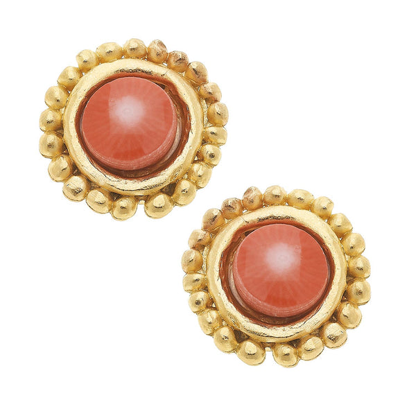 Earrings - Clip On - Gold with Pink Coral