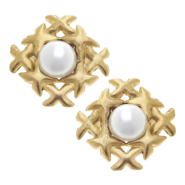 Earrings - Clip On -Gold with Pearl Earrings