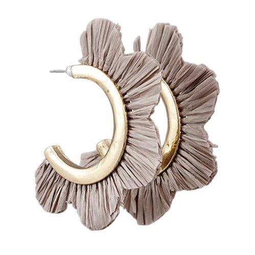 Earrings - Gray Raffia Petal Hoop