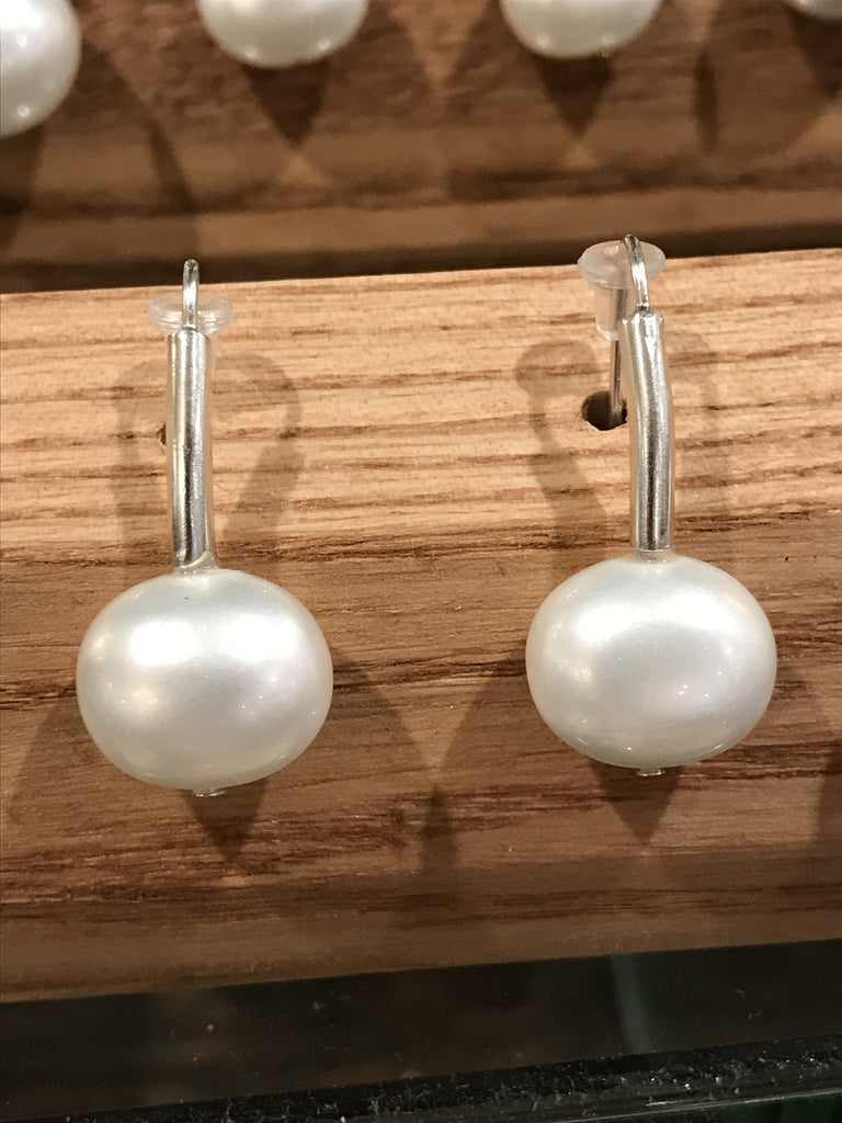Earrings - Curved Earwire White Pebble Pearl Earrings