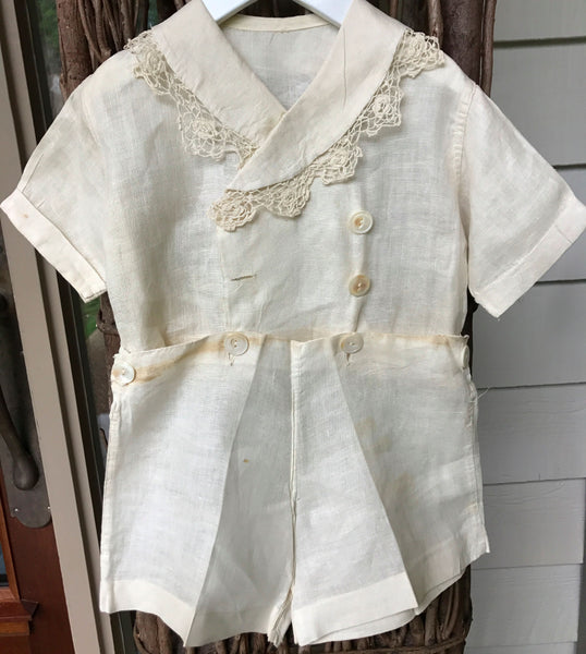 Estate Collection Children's Clothing - Vintage Linen Double Breasted Shorts Outfit
