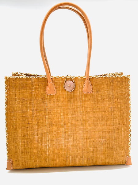 Tote - Zafran Solid Straw Beach Bag with Plastic Liner