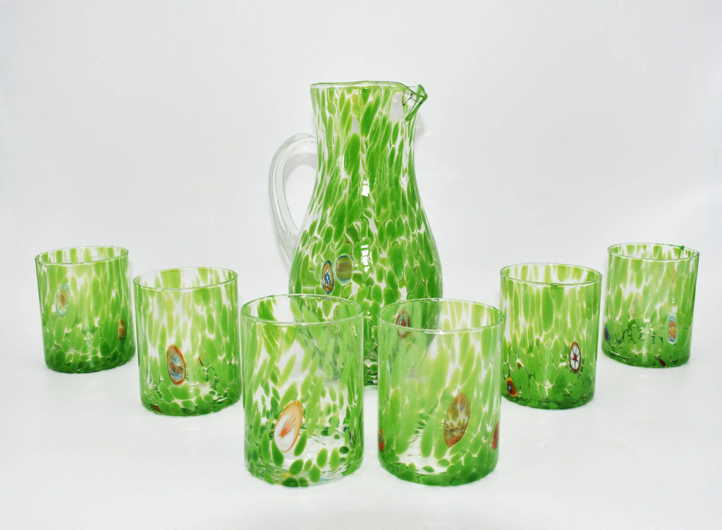 Murano Jug & 6 Glass Set in Green