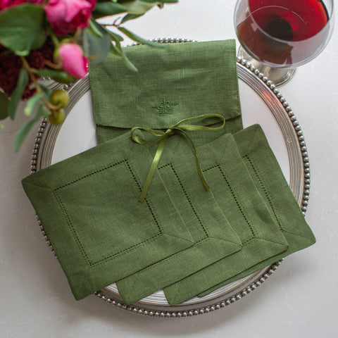 Beverage Napkin - Linen Hemstitch Set of Four