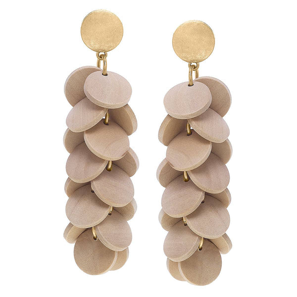 Earrings - Naya Wood Disc Cluster Statement Earrings in Worn Gold