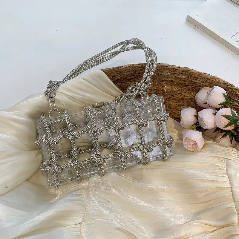 Silver beaded clutch bag hotsell