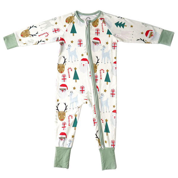 Baby - Santa Holiday Bamboo Convertible Romper Sleeper Pajama Baby