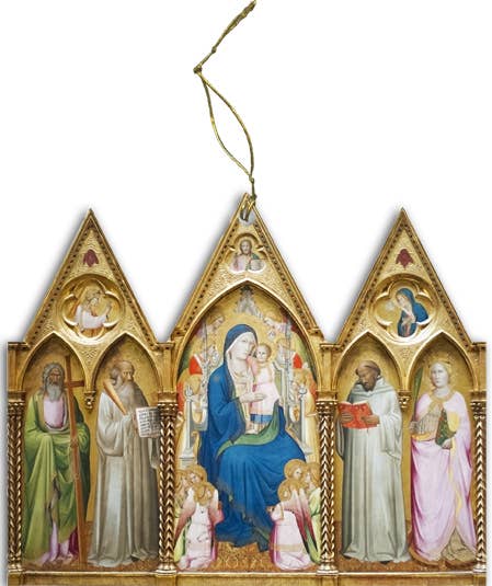 Ornament - Mary Enthroned with Saints & Angels Triptych Wood Ornament