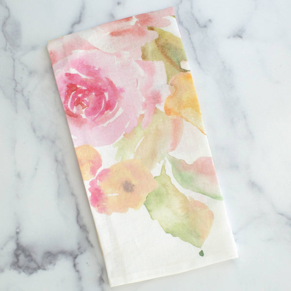 Towel - Floral Watercolor Linen Towel