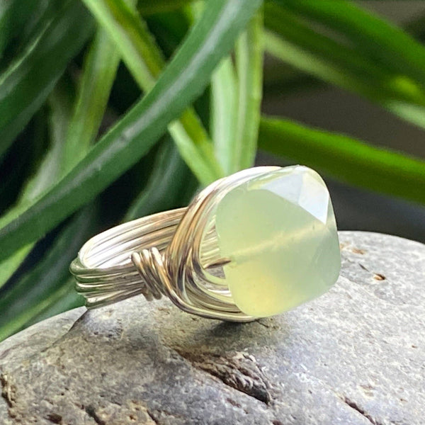 Jade and Silver Wire Wrapped Ring