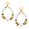 Earrings - Moira Pearl, Wood & Gold Bead Teardrop Earrings