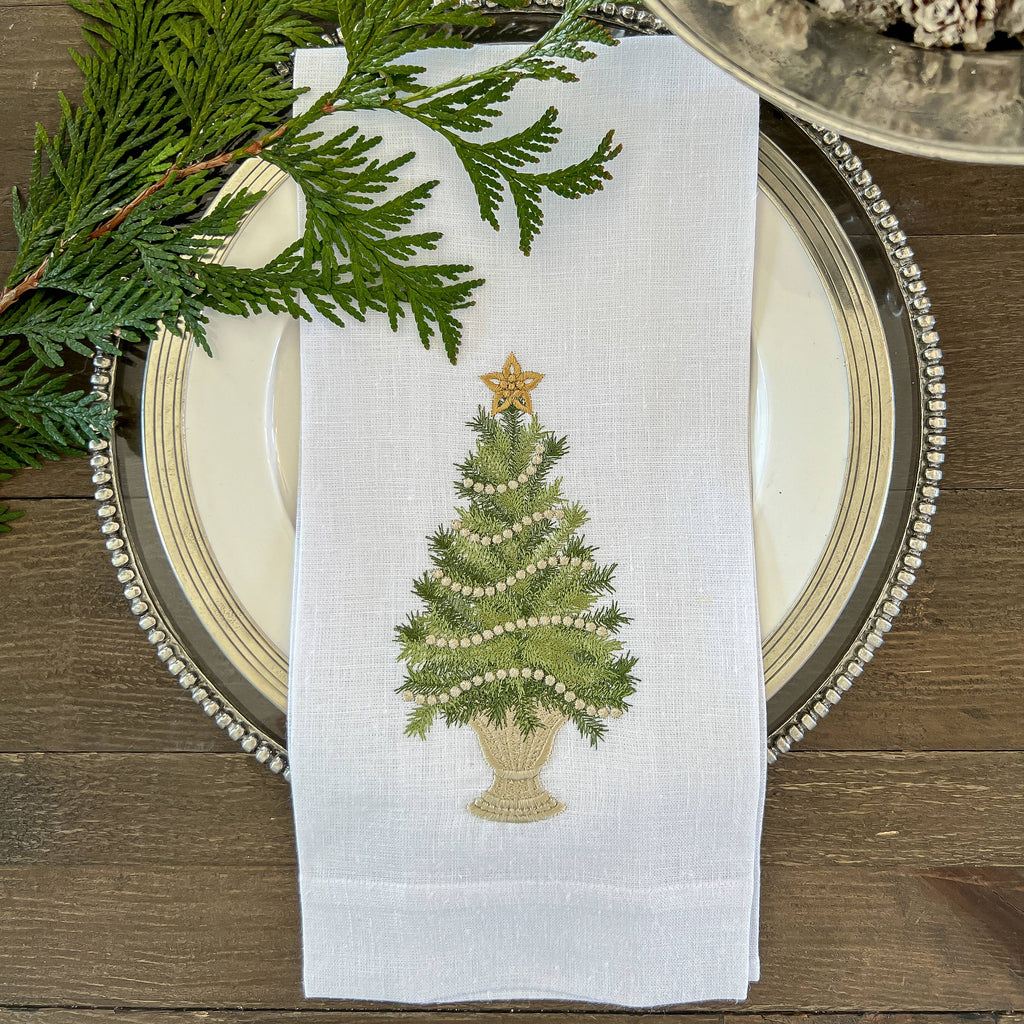 Towel - Tree with Gold Trim Linen Towel