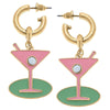 Earrings - Country Club Martini Drop Hoop Earrings in Pink