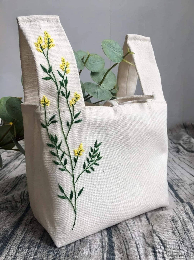 Hand Embroidered Flower Tote Bag Eco Friendly Tote Bag for 
