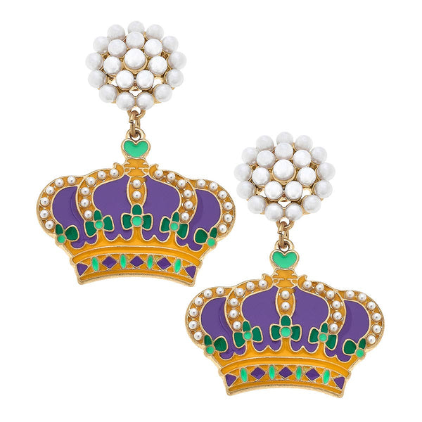 Earrings - Mardi Gras Crown Enamel Earrings in Jewel Tone Multi