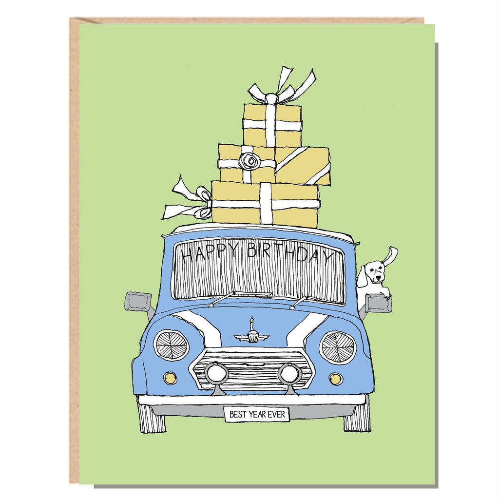 Greeting Card - Happy Birthday Car Card Mini with Presents and Dog