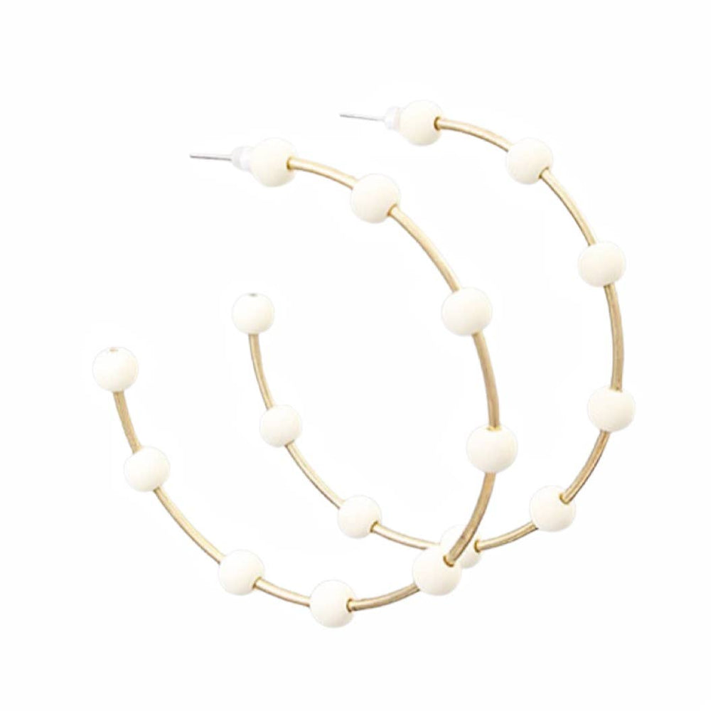 Earrings - Cream & Gold Bead Hoops