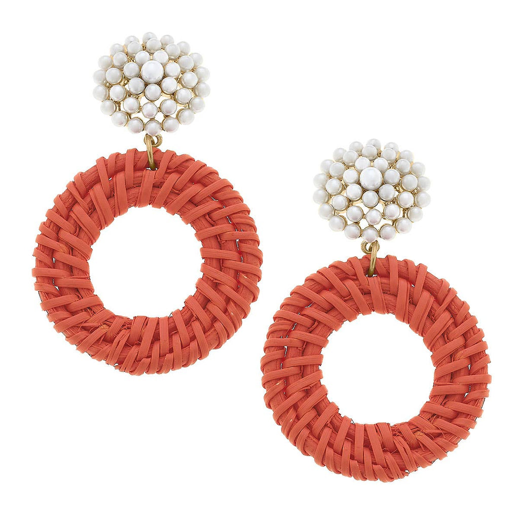 Earrings - Elena Circle Wicker Pearl Drop Earrings