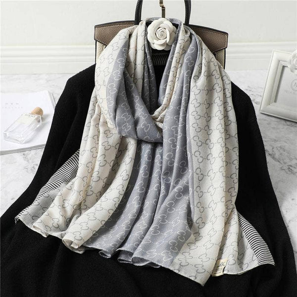 Scarf - Gray / White Striped Edge Scarf