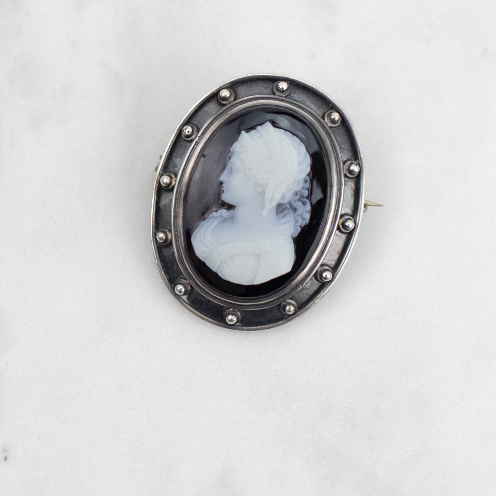Estate Collection Brooch - Vintage Sterling and Onyx Cameo