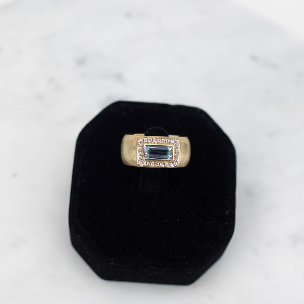 Estate Collection Ring - 18K Yellow Gold, Blue Topaz & Diamond Band