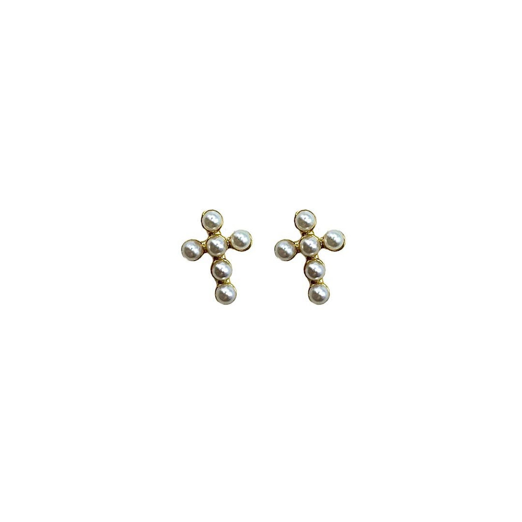 Earrings - Cross Pearl Stud