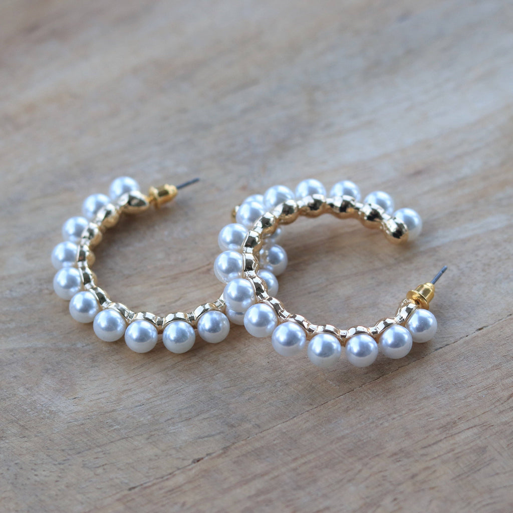 Earrings - Pearl Hoops