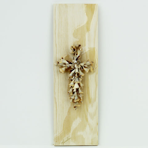 Handmade Seashell Crosses on Wood