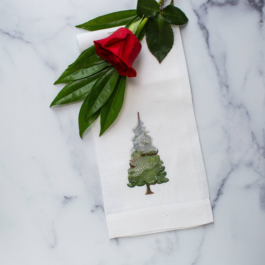 Towel - Snowy Pine Linen Towel - Christmas