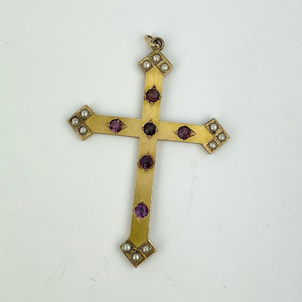 Estate Collection - Victorian Amethyst & Pearl Cross