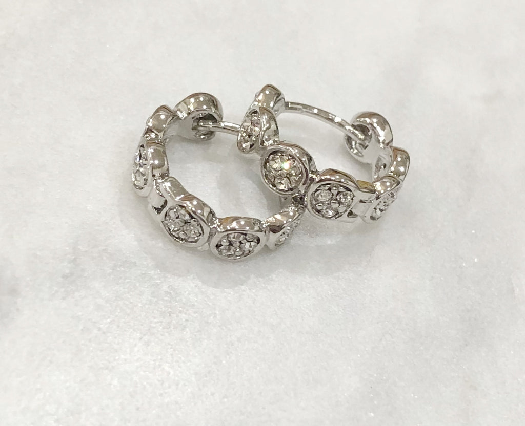 Earrings - Small Clear Stone Hoop Huggie Earring