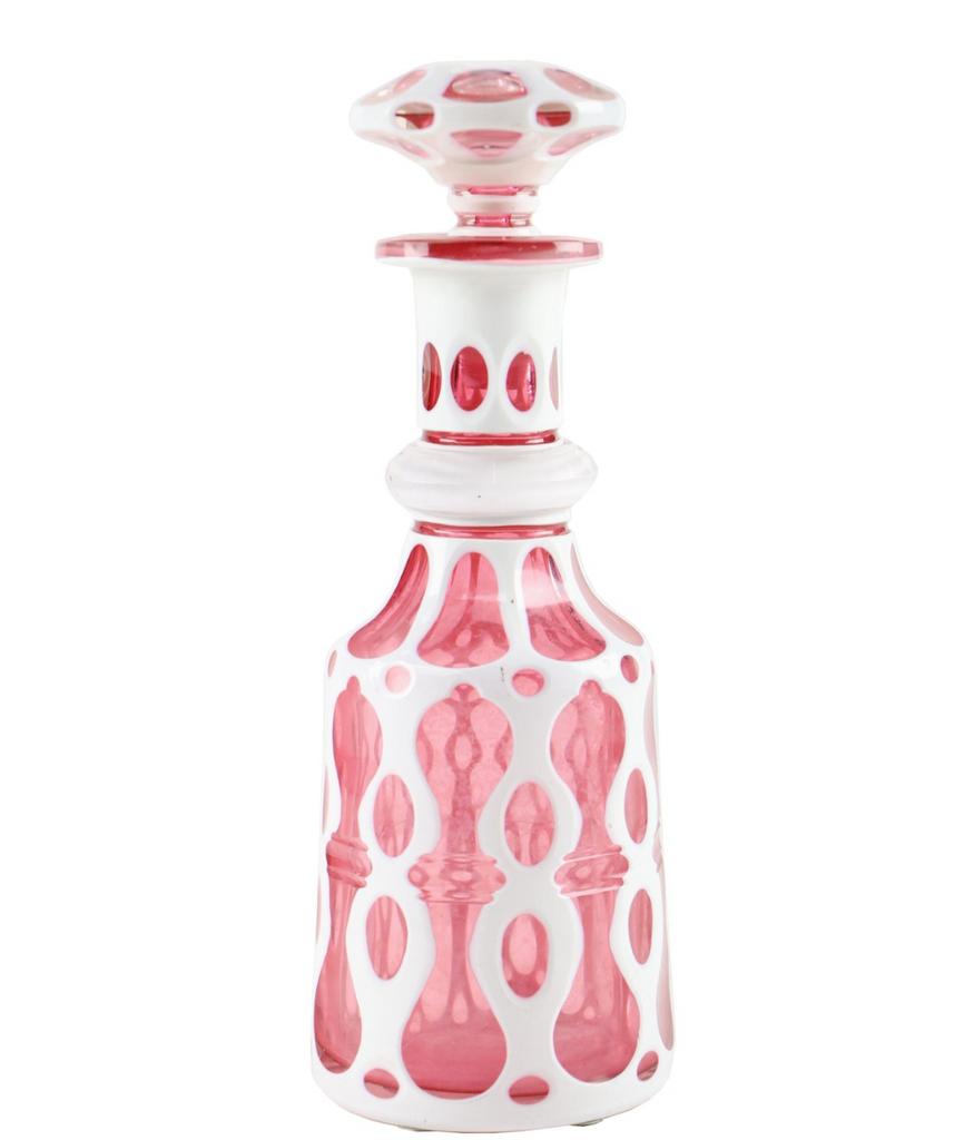 Estate Collection Bohemian Cased Cranberry to White Glass Decanter