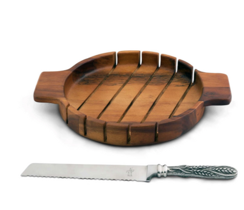 Vagabond House - Round Bread Board w/Wheat Bread Knife