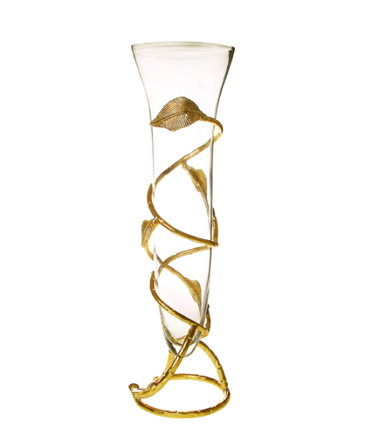 Gold Leaf Vase w/Removable Glass