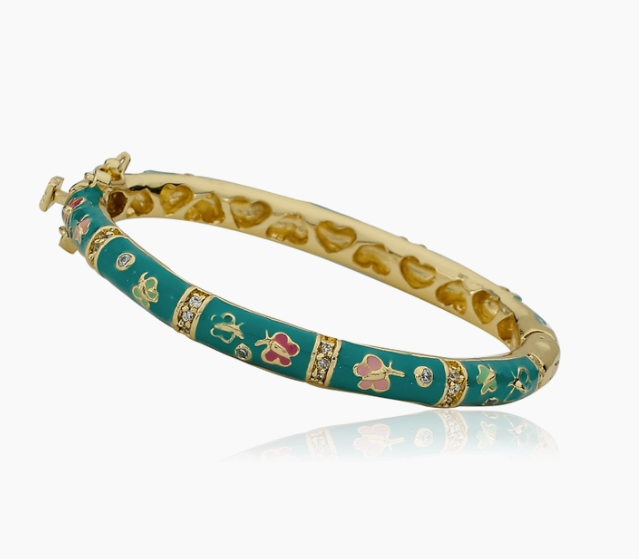 Bangle - 14K Gold Plated w/ Cubic Lines & Butterflies