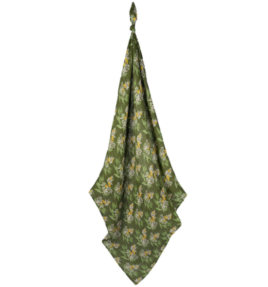 Green Floral Bamboo Muslin Swaddle Blanket