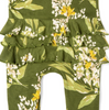 Green Floral Bamboo Ruffle Zipper Footed Romper