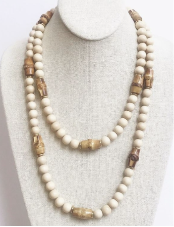 Necklace - Cream Wood and Bamboo