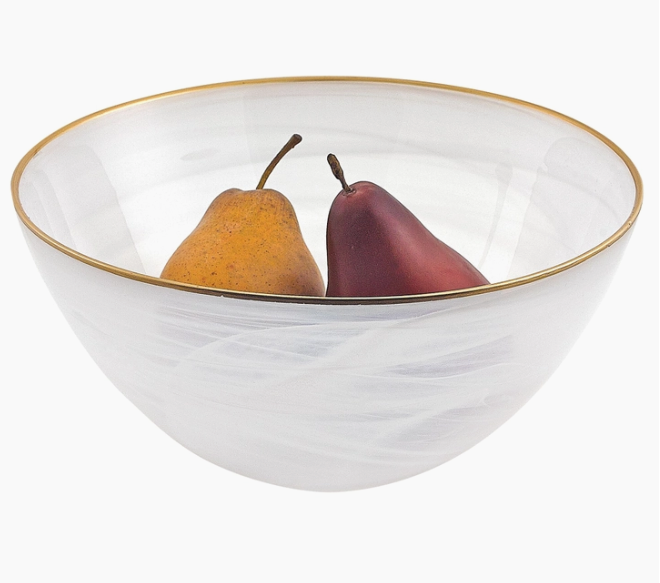 Bowl - White Alabaster Glass w/Gold Rim